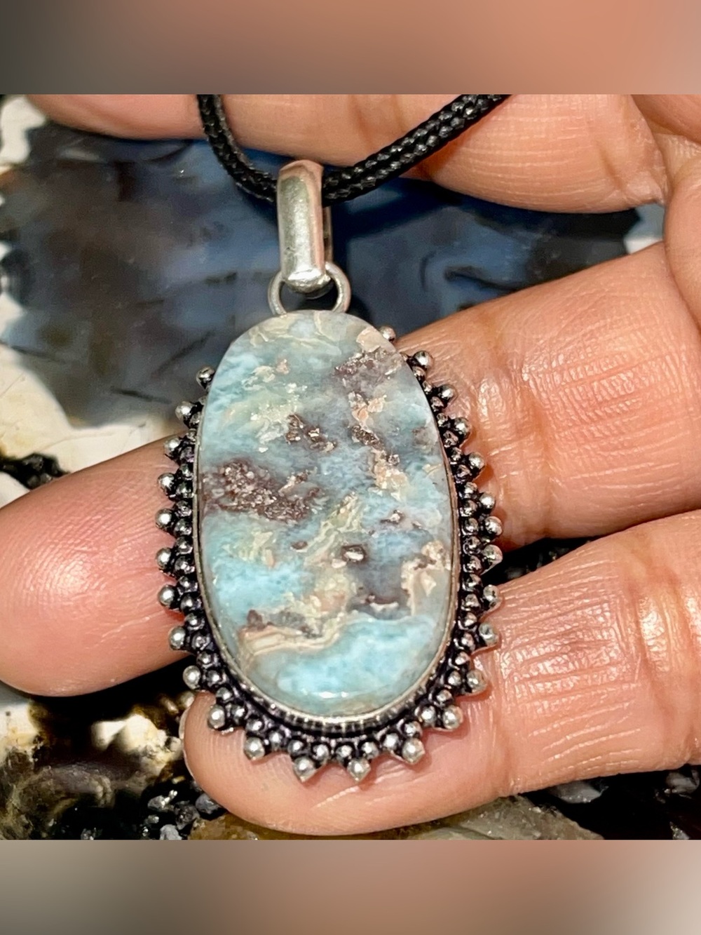 Caribbean DR Larimar Crystal Pendant 2” - Picture 4 of 11